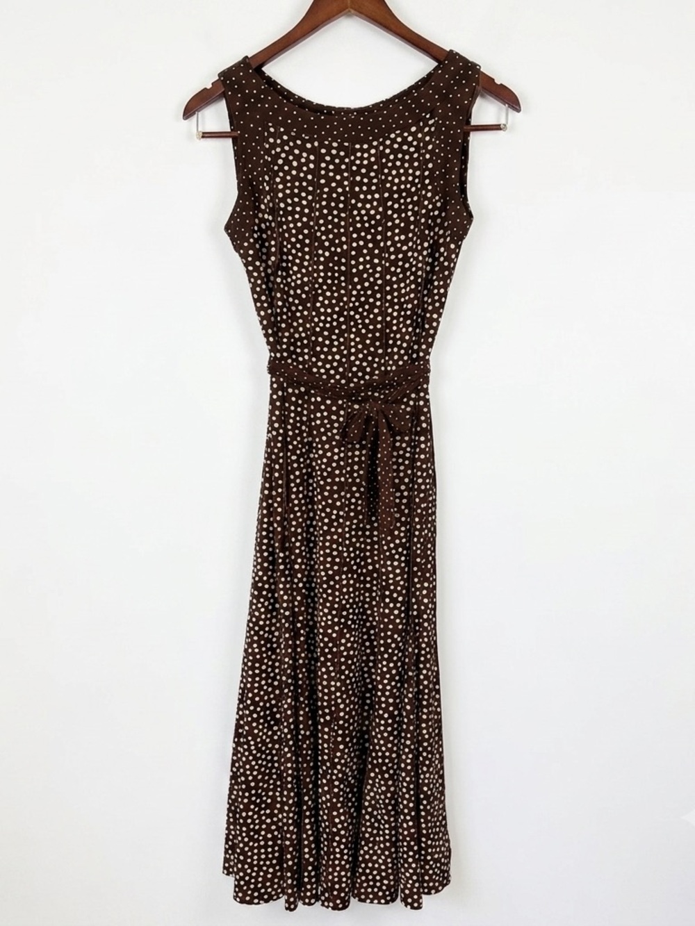 Perceptions New York Chocolate Brown Polka Dot Cottagecore Midi Dress Size 10
